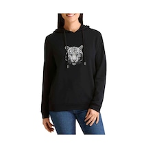 Kaplan Black And White Baskılı Siyah Kadın Kapşonlu Sweashirt