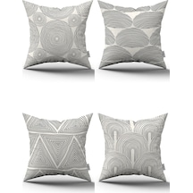 Krem Siyah Bohem İskandinav Desenli 4'lü Dijital Baskılı Kırlent Kılıfı Seti 4kmbs294 Krem