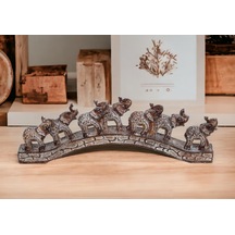 Lüks İşlemeli Köprülü 7li Bereket Fil Biblosu Konsol Vitrin & Masa Süsü Ofis Ev & Yılbaşı Hediyesi 6