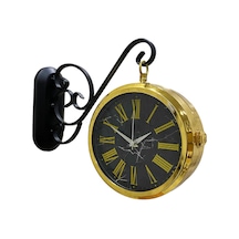 Çift Taraflı Gold Metal Duvara Askılı Salon Otel Duvar Saati A3 Altın