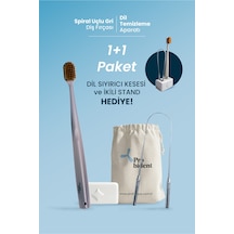 1+1 Paket Spiral Başlıklı Gri Diş Fırçası+ Dil Temizleme+ Kesesi Ve İkili Stant Hediye