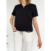 Kadın V Yaka Basic Tshirt Siyah