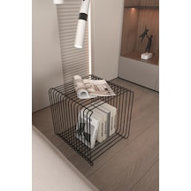 Miami Minimalist Metal Tel Kare Yan Sehpa Modern Küp Yan Sehpa & Modüler Kitaplık Dergilik Siyah