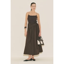Manuka Önü Düğmeli Poplin Etek Kahverengi Ss26etk00001-122 Kahverengi