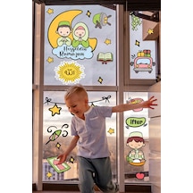 Hoşgeldin Ramazan Çocuk Odası Cam Duvar Sticker Seti Dua Eden Çocuklar Eğitici Ramazan Ayı Çok Renkli