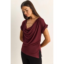 Shade Kadın Belden Büzgü Detaylı Degaje Yaka Asimetrik Kesik Bluz 7664 60286126 - Bordo