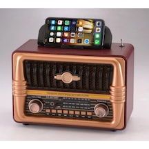 Ns-8079 Büyük Boy Telefon Tutma Aparatlı Retro Ahşap Tasarım Bluetooth Hoparlörlü Radyo Fm/am-437