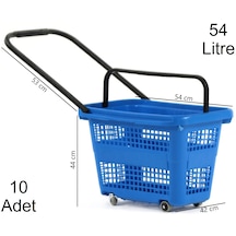 54 Litre 4 Tekerlekli Plastik Alışveriş El Sepeti Mavi 10 Adet / En:42 Boy:54 Yükseklik:44 Cm