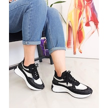 Siyah Renk Kot Triko Malzeme Bağcıklı Kadın Sneakers 001