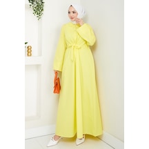 Renda Belden Bağlamalı Elbise 1467 - Sarı Sarı