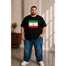 Sngl Tekstil Erkek Büyük Beden Kısa Kollu İran Bayrak Baskılı Tişört 3xl 4xl 5xl 6xl 7xl 8xl 9xl Siyah