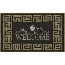 Dekoratif Dış Kapı Paspası Dijital Baskılı, Kaymaz Pvc Plastik Tabanlı, Şık Desenli Kapı Önü Paspası 40x70 Cm Siyah Altın