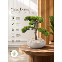 Premium Kalın Gövdeli Yapay Bonsai Ağacı - Modern Gri Saksıda Çok Renkli