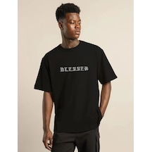 Erkek Baskılı T-shirt Kısa Kol Bisiklet Yaka Regular Fit Rahat Kalıp Günlük Tişört - Siyah