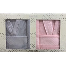 Özdilek Elissa Gri-Pudra Aile Bornoz Seti Gri - Pudra