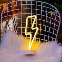 Dekoratif Şimşek Şeklinde Pilli Neon Led Lamba Süs Masa Lambası Sarı