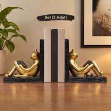 Feline Siyah/gold Kedi Kitap Tutucu Biblo Seti 2 Adet