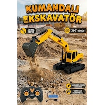Uzaktan Kumandalı Şarjlı Metal Kepçeli 360 Dönen Rc Ekskavatör İş Makinesi Oyuncak - Sarı Çok Renkli