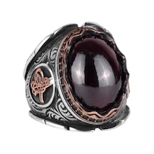 925 Ayar Gümüş Yüzük, Gerçek Doğal Garnet Taşlı Yüzük, Osmanlı Tuğra Yüzüğü Gümüş