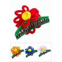 Çiçek Tüylü Mandal Toka 11 Cm Kırmızı