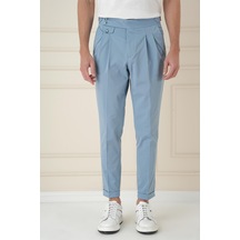 Efor Comfort Fit Beli Tokalı Çift Pileli Havacı Mavi Jogger Pantolon P 1172 Mavi