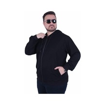 Starbattal Büyük Beden Basic Mevsimlik Fermuarlı Kapüşonlu Sweat 22751 Sıyah Siyah