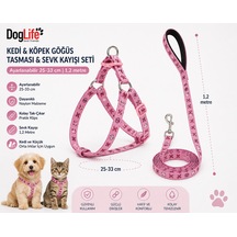 Kedi Ve Köpek Göğüs Tasması Sevk Kayışı Seti 25-33 Cm Çiçek Desenli 1,2 Metre - Pembe Çok Renkli