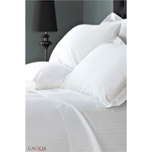 Çizgili Saten 240 X 280 Cm Büyük Boy Çift Kişilik Çarşaf Beyaz