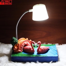 Flamingoların Aşkı Işıklı Biblo Beyaz Masa Gece Lambası Flamingo 2