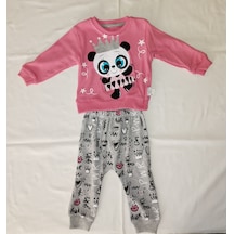 Kız Bebek Panda Baskılı İkili Takım Açık Gri - Pembe