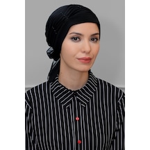 Siyah Pratik Hazır Geçmeli Tesettür Bone Sandy Kumaş Incili Pilel Siyah