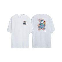 Thewert Unisex İsa Mesih İllüstrasyon Ön Arka Baskılı Beyaz Oversize T-shirt
