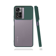 Noktaks - Xiaomi Uyumlu Xiaomi Redmi Note 11 Pro Plus 5g - Kılıf Slayt Sürgülü Arkası Buzlu Lensi Kapak - Koyu Yeşil