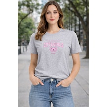 Herkesemoda Cute Girls Baskı Detaylı Basic T-shırt Gri
