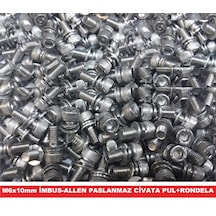 M6X10 Imbus Allen Civata Inox(Paslanmaz Çelik)Rondela ve Pullu 24 Adet
