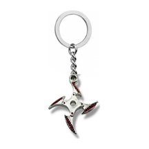 Naruto Kırmızı Yazılı Ninja Yıldız Bıçak Figürlü Metal Anahtarlık