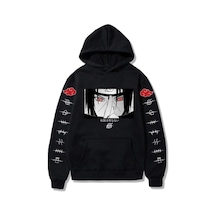 Startmore Anime Naruto Uchiha Siyah Unisex Normal Kalıp Kapşonlu Hoodie Siyah