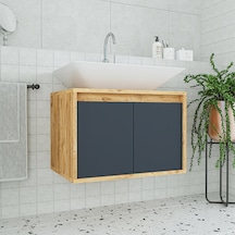 Banos Roomart 2 Kapaklı Lavabolu Ahşap-Antrasit Mdf 65 Cm Dolap Antrasit