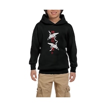 Japon Simgesel Siyah Çocuk Kapşonlu Sweatshirt Siyah