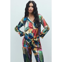 Amour Coloré Desenli Uzun Saten Pijama Takımı Desenli