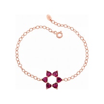 Aşkın Fısıltısı Mekik Zincirli Kalp Bileklik Ruby Taşlı 925 Ayar Gümüş Rose