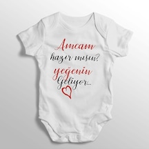 İmaj Tuğbababy Amcam Hazır Mısın Yeğenin Geliyor Yazılı Baskılı Bebek Zıbını Beyaz