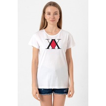 Hunter X Hunter Anime Logo Beyaz Kadın Bisikletyaka Tshirt 001