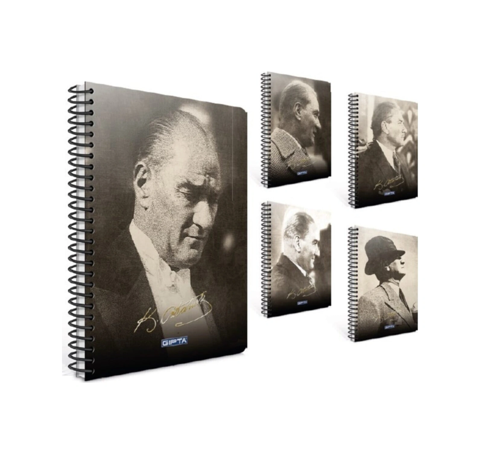 Atatürk Spiral Karton Kapaklı Defter A4 -100 Yaprak Kareli Çok Renkli
