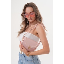 Acı Kahverengi Suni Deri Ayarlanabilir Askılı El ,kol Ve Omuz Çantası Açık Pembe