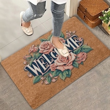 Valerine Life Pudra Rengi Güller Welcome Kapı Önü Paspası 45x70cm