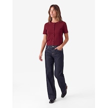 Koton Mürdüm Rengi Triko Hırka Regular Fit Kısa Kollu Bisiklet Yaka Düğmeli Mürdüm 7wak90597ht Mor