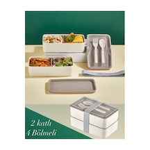Lunch Box 2 Katlı Krem Çatal Kaşıklı Saklama Kabı 1003 Beslenme