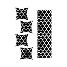 Siyah Beyaz Modern Geometrik Desenli 4'lü Kırlent Kılıfı 1 Runner Seti 4kmbs234-rs