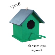 Ahşap Kuş Evi Vernikli Dış Mekan Suya Dayanıklı Kuş Yuvası Yeşil 13x18